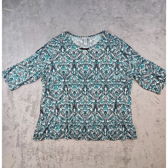 Catherines Top Women's 3X Multicolor Paisley Peek A Boo Shoulder Half Sleeve - Picture 1 of 9